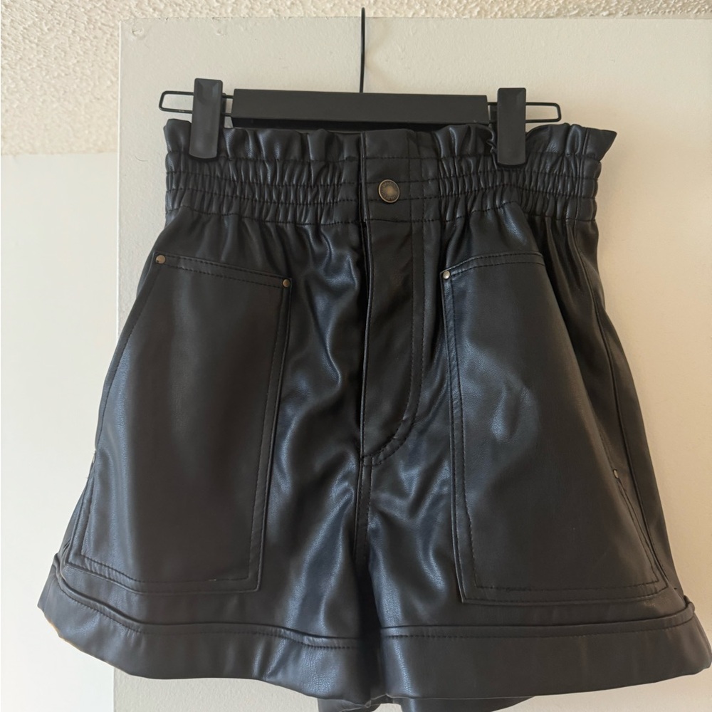 Paper bag waist Leather shorts
